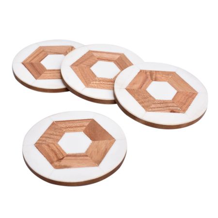 Hexagon Wood And Resin CoasterÂ In Set Of 4